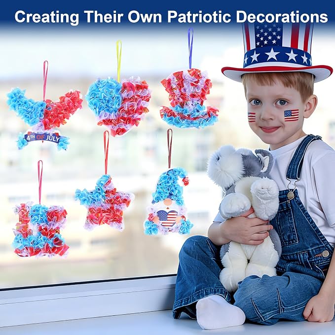 Fennoral 24 Pack 4th of July Craft Kit for Kids | Make You Own Patriotic Poke in Art DIY for 250th Anniversary of USA Independence Day Classroom Activities Party Decoration