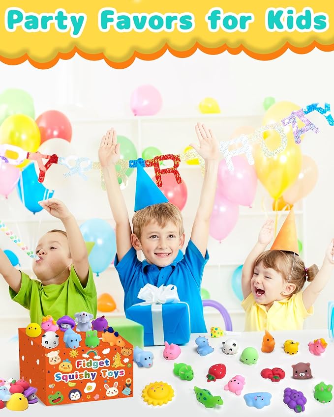 30 Pack Kawaii Squishy Toys, Fidget Party Favors for Kids 3-5, 4-8, 8-12 | Treasure Box Toys for Students, Classroom Prizes, Mini Birthday Gifts, Goodie Bag Stuffers, Bulk Fidget Squeeze Toy