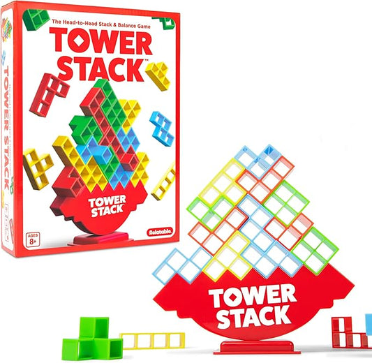Tower Stack by Relatable - PAL Award 2025 Winner, Exciting Tower Game for Family Game Night, Building Toys for Kids - Includes 44 Cards, 32 Blocks, 1 Tower Body, Stand and Instructions