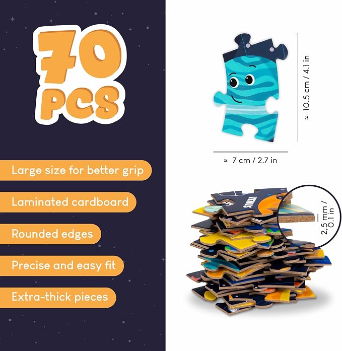 BONNYCO Giant Floor Puzzles for Kids Solar System with 70 Large Pieces. Round Space Puzzle with Planets, 23 x 23 in, 15 Cards, 4 3D Figures, Guide. Learning Gifts, Toys for 4 Year Old Boys | With 15 cards and 4 figures. Round Puzzle 58 x 58 cm, Guide I...