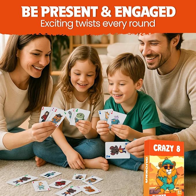 QUOKKA Crazy 8 Card Games for Kids Ages 4–8 – Fun Family Game with Cute Animals, Perfect for Travel, Playdates, Family Time – Educational & Engaging Playing Cards for Kids, Easy to Learn, Fast to Play