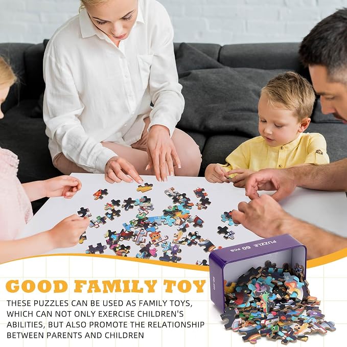 Silipull 12 Boxes Party Favors Jigsaw Puzzles in a Metal Box for Age of 4-8, Wooden Puzzle for Ages 4-8 Learning Educational Jigsaw Pieces Toys, 12 Styles(Lovely)(Novel)