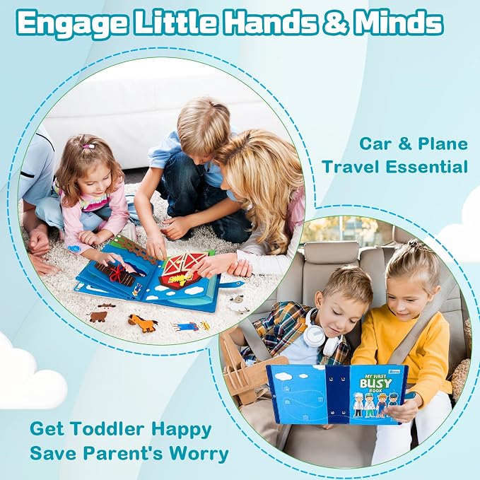 Adena Montessori Busy Board Sensory Toy, 3+ | 15+ activities: zippers, buckles, laces, shapes. Boosts fine motor & problem-solving. Travel-friendly for car/plane. Gift.