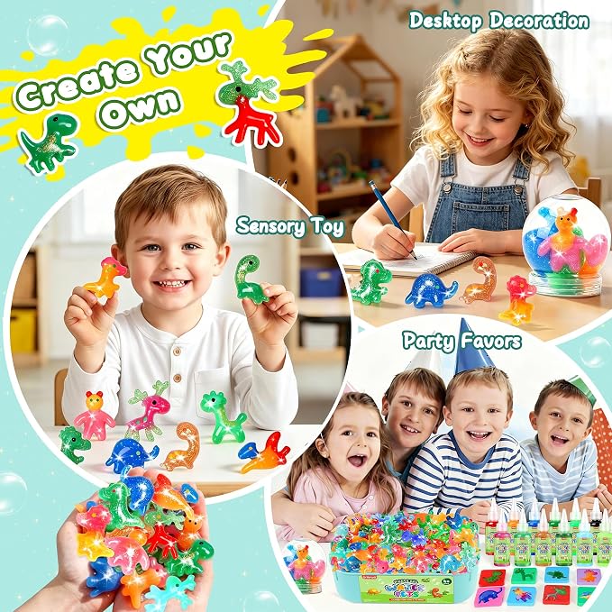 Aqua Fairy Water Gel Kit - Magic Water Elf Toy Kit - Water Pets - Dinosaurs DIY Squishy Maker Set - 12 Gels & 10 Molds - Make Your Own Squishies Sensory Toys - Water Toys - Gifts for Kids Ages 4+