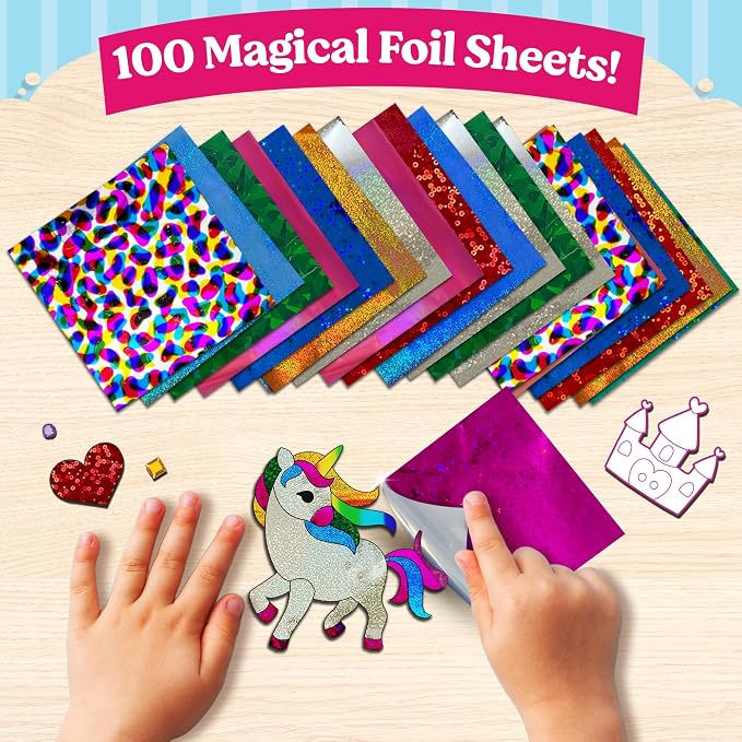 Funcils Foil Art Craft Kit - Unicorn & Princess Sticker Activity for Kids | Toddler Arts & Crafts, No Mess Kids Travel Toys, Games, Fun Birthday Gifts for Boys & Girls Ages 4, 5, 6, 7, 8, 9 Year Old