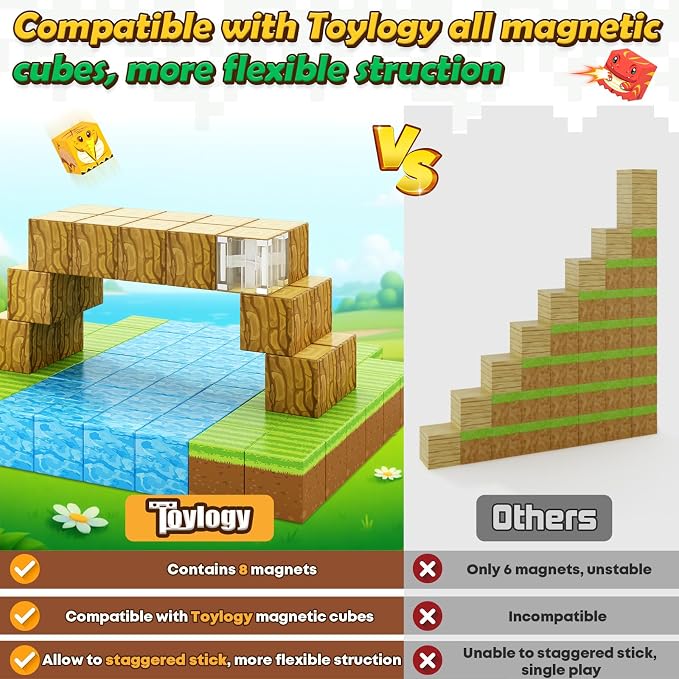 100PCS 1“ Magnetic Blocks - Build Mine Magnet World Forest Dinosaur Edition | Sensory STEM Building Toys for Kids Toddlers, Educational Construction Classroom Set, Birthday Gift for Boys Girls Ages 3-12