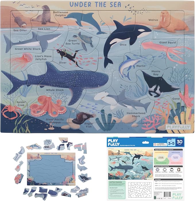 ‘Under the Sea’ 30 Piece Puzzle with Frame for Kids Ages 3-5 | Lost Piece Guarantee | Unique Shapes | Child-Centric Design | Educational Toy for Cognitive Development, STEM, Fine Motor