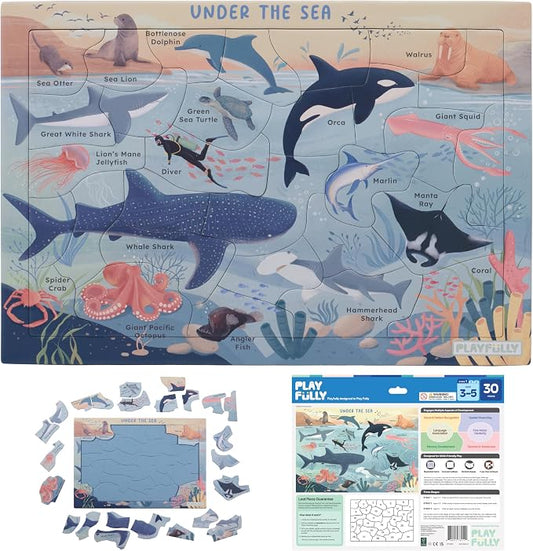 ‘Under the Sea’ 30 Piece Puzzle with Frame for Kids Ages 3-5 | Lost Piece Guarantee | Unique Shapes | Child-Centric Design | Educational Toy for Cognitive Development, STEM, Fine Motor
