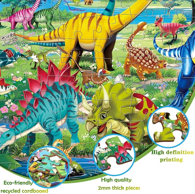 100 Piece Puzzles for Kids Ages 4-6 6-8 8-10, Educational Dinosaur Toys | 100 Piece Dinosaur Learning Educational Jigsaw Puzzles, Kids Puzzles Ages 5-8 Gifts for Girls Boys - Every Piece is Unique