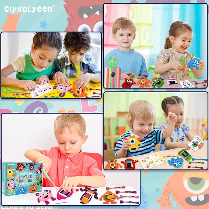 CiyvoLyeen Kids Sewing Kit Crafts – Little Monsters Felt Plush DIY Craft Adopt A Monster Educational Sewing Set for Kids Beginner Craft Kit Set of 8