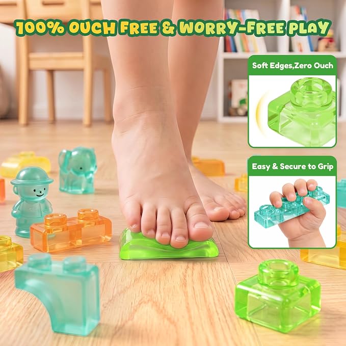 52PCS Sensory Soft Building Blocks for Toddlers, Squishy Stacking Toy | Preschool Educational Creative Play, Montessori Squeezable, Stretchable Early Learning Construction Playset, Puzzle Blocks