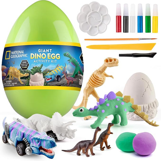 National Geographic Giant Dinosaur Egg Arts and Crafts Activity Kit | 15+ Dinosaur Crafts, Paint Cars, Clay Models, Dig Brick and Stickers, Creative Science Activities, Birthday Gift