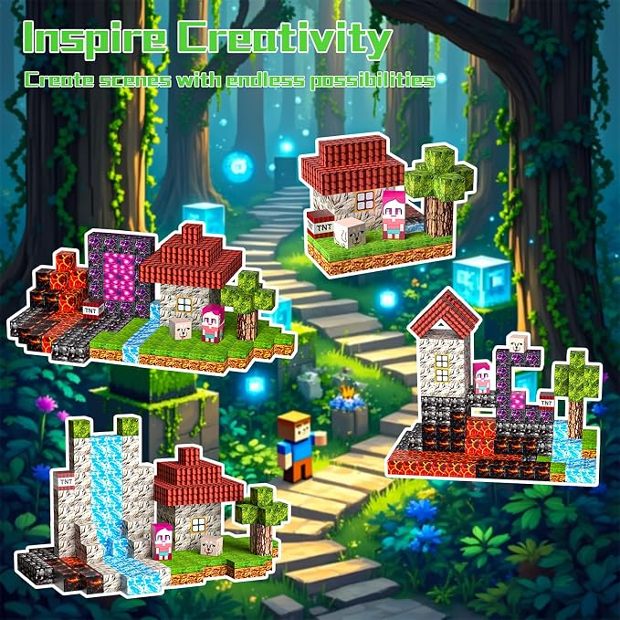 Petenjoy Magnetic Blocks Minecraft-Style Magnetic Building Blocks Cubes - 126PCS 1 inch Magnet Toys Set STEM Educational for Kids Ages 4-8 6-8 8-12 Year Old Boys Girls Birthday Christmas