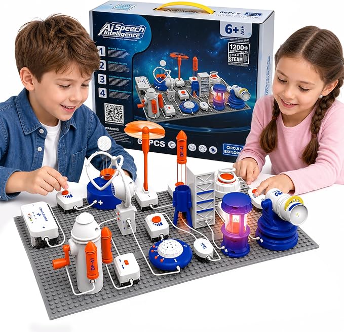 STEM Science Kit for Kids - 66 Pcs Electronics Exploration Kit with 1200+ Circuit Projects & 2 Extra 4-Head Wires, Snap Circuits Building Toy, STEM Gift for Boys Girls Ages 3-12