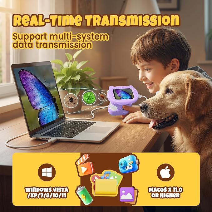 Handheld Digital Mini Microscope for Kids: 1000X 4K 2.4" Microscopes Toys | Portable Pocket STEM Electronic Learning Educational Science Kit 8-12 Birthday Gift 4 5 6 7 Year Old Boy Girl
