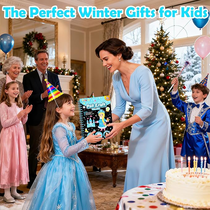FUNNYB&G Foil Art Craft Kit for Kids, Sparkly Birthday Gift Toy for Girls | No Mess, Kids Ages 4-10 Create Sparkling Artwork, A Creative Gift for Birthdays, Holidays, Travel Activities,Screen-Free Fun