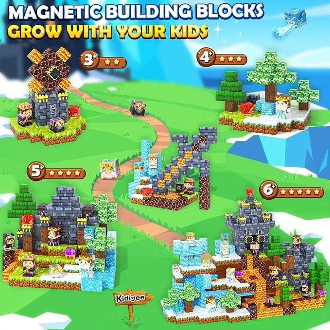 144PCS Magnetic Blocks - Mine Magnet World Chess Set, Magnetic Building Toys Games for Kids Ages 5-7 6-8 8-12, Magnet Blocks Kids Toddler Toys, Ideal Gifts for Boys & Girls Ages 3+