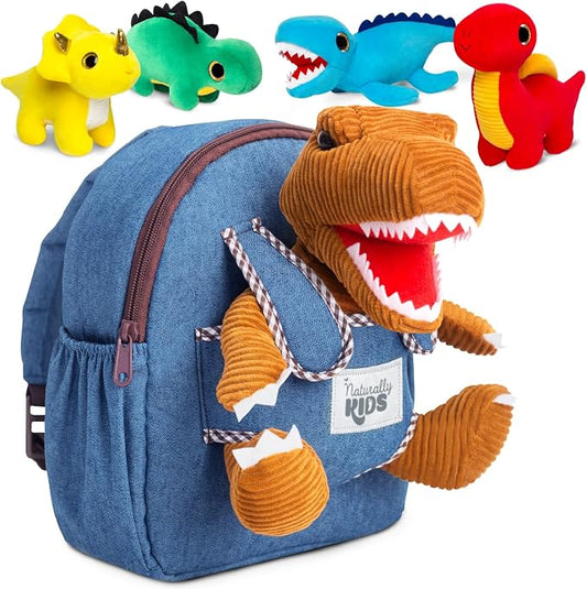 Naturally KIDS Toddler Dinosaur Backpack w Plush Dinosaur Toys for Kids 2-5 | Dinosaur Gifts for Kids 3-5 in Gift-Ready Box, Birthday Gifts for 2 3 4 5 Year Old Boys, Girls