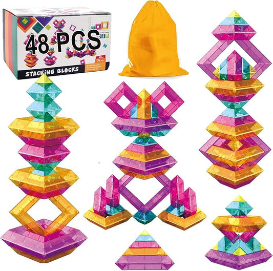 Building Blocks 48 PCS Stacking Toys for Kids 3 4 5 6 Years Old | Preschool Learning Activities for Toddlers 3-4 Years, STEM Educational Learning Toys Gifts for Boys Girls