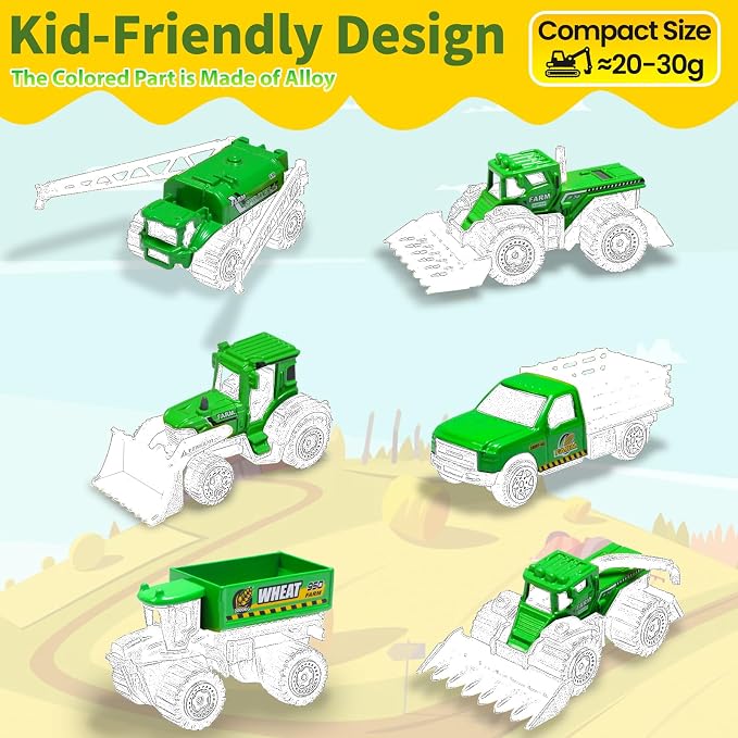 Oriate Diecast Farm Tractor Toys Set for Kids Boys Girls Age 3-5, 6pcs Cars | Harvester,Transporter, Truck, Sprayer Small Farming Toy Tractors, Mini Vehicles Model Farm Equipment, Christmas Birthday Gift