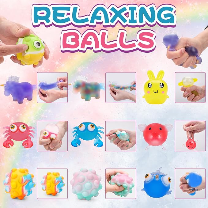36 Pack Stress Balls, Squishy Balls, Squishy Fidget Stress Relief | Squeeze Ball for Adults Stress Relieve, Prize Box for Friends, Party Favors