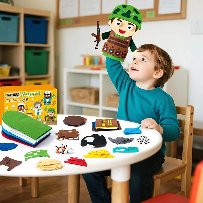 WATINC Hand Puppet Making Kit, Felt Sock Puppet Toys for Kids (Career B) | 6 Styles, Make Your Own Storytelling & Role Play Crafts, Creative Group Activity, Party Favors & Gifts for Kids Ages 4-8