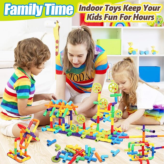 250 Pcs Tubular Pipes & Spout STEAM Interlocking Educational Building Blocks Set, Kids Tube Locks Construction Set with Storage Box, Idea Book, Preschool Educational Toy Gift for Toddlers Age 3+