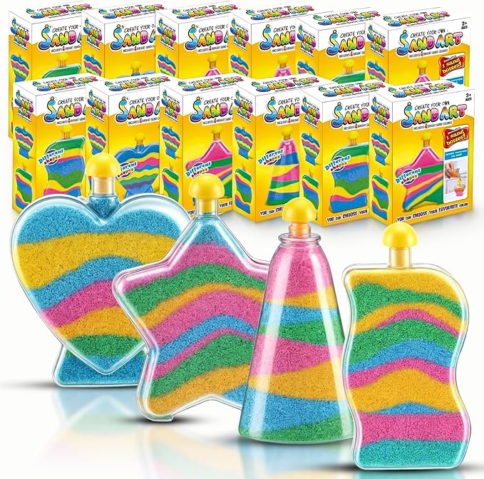 Liberty Imports Sand Art Kits for Kids - Create Your Own Colored Sand Art, Includes Bottles, Funnels, Sticks, Bags of Sand for Arts and Crafts, Schools, Birthday Party Favors Bulk (12 Pack)
