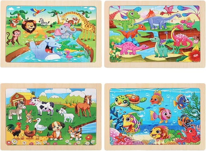 Puzzles for Kids Ages 4-6, 4 Packs 24 Piece Wooden Jigsaw Puzzle for Toddlers 5-8, Preschool Educational Puzzle Boards Toys Gifts for 4 5 6 7 8 Boys Girls