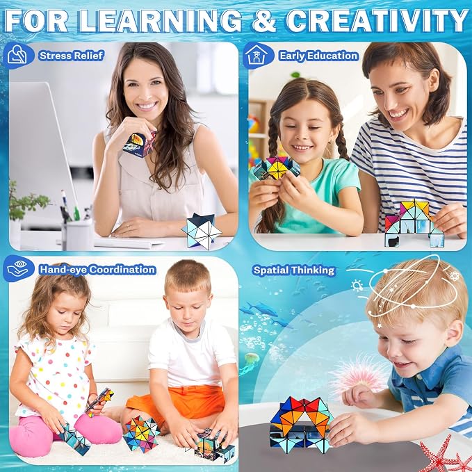 Euclidean Cube Fidget Toys for Kids 2 in 1 Star Cube Magic Cube Puzzle Toys | Fidget Cube for Kids and Adults, Yoshimoto Cube Ocean Travel Toy Stress Relief for All Age, Gifts for Boys Girls Ages 8-12
