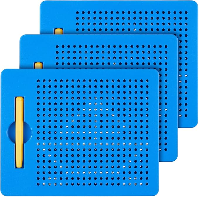 Yexiya 3 Pcs Magnetic Drawing Board for Kids, Toddler Travel Drawing Kit Magnet Sketch Thread Board with Stylus Pen and Beads Toy for Child Quiet Time Activities (7 x 8.5 Inches,Blue)