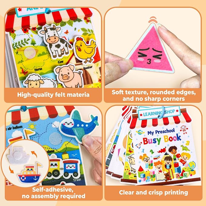 Activity Books for Toddlers 1-3|Felt Montessori Busy Book Learning Toys | Educational Busy Board for Toddlers 2-4|Preschool Color Sorting Toys for 2 year old|Sensory Baby Travel Toys Boys Girls Gift