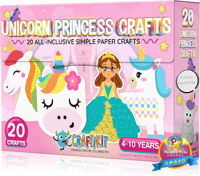 Craftikit® 20 Award-Winning Princess & Unicorn Crafts for Kids Ages 3-10 Years, All-Inclusive Toddler Arts and Craft Kits for Kids, Fun Toddler Craft Box for Girls in Preschool