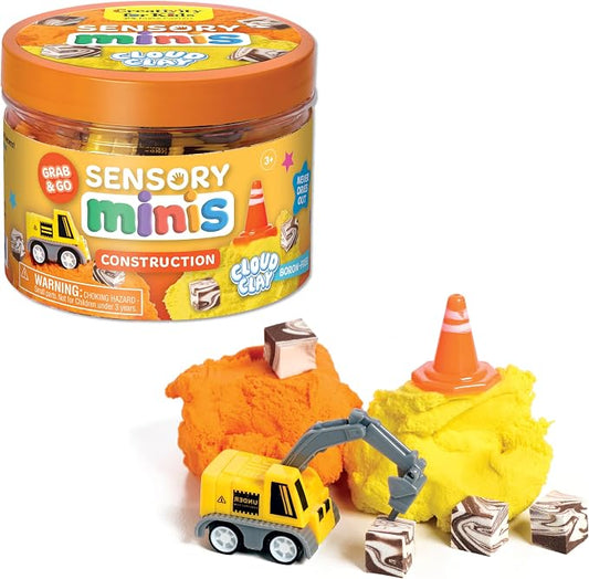 Creativity for Kids Sensory Minis Construction Kit | Cloud Clay Sensory Toy with Excavator for Kids | Summer Activities for Kids that are Mess-Free, Screen-Free Travel Toy (Ages 3+)