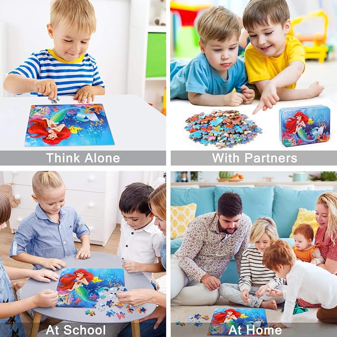 LELEMON Pretty Puzzles for Kids Ages 4-6,100 Piece Puzzles for Kids Ages 4-8,Educational Jigsaw Puzzles in a Metal Box,Childrens 100 Piece Puzzle Games Puzzle Toys for Girls and Boys | Educational Kids Puzzles Jigsaw Puzzles for Kids Ages 6-8,Childrens...