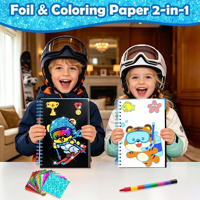 FUNNYB&G Foil Art Craft Kit for Kids, Sparkly Birthday Gift Toy for Kids | No Mess, Kids Ages 4-10 Create Sparkling Artwork, A Creative Gift for Birthdays, Holidays, Travel Activities,Screen-Free Fun