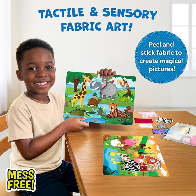 Skillmatics Fab Tabs – Animals, Sensory Fabric Art, Sewing Craft Kit | Peel & Stick Sticker Activity, Mess-Free Play, Travel Toy, Gifts for Boys & Girls Ages 4, 5, 6, 7, 8, 9