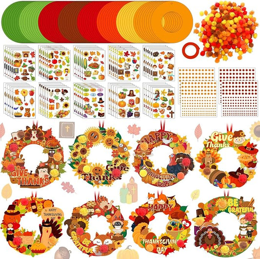 Hollowfly 48 Sets Thanksgiving Paper Wreath Craft Kits | Give Thanks and Grateful Designs, DIY Hanging Ornaments for Fall Home Decor, Party Favors and Classroom Activities