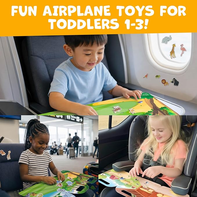 Reusable Sticker Books for Toddlers 1-3, Stickers for Toddlers 2-4 Years - Stickers for Kids Airplane Toys for Toddler 1-3, Toddler Travel Toys - Reusable Sticker Book Birthday Gifts for Boys Girls