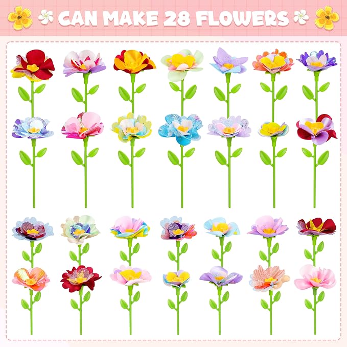 Toyly DIY Fabric Flower Bouquet Craft Accessories Parts | Accessories set incl colorful flower pieces, long flower branches, short flower branches