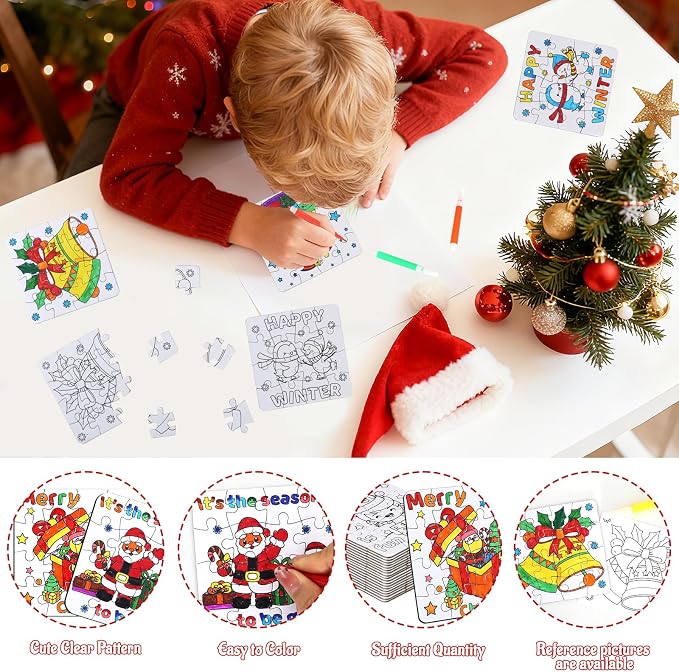 Christmas Crafts Kits Winter Crafts DIY Puzzle for Boys, Girls & Adults, Xmas Arts with Tree Bell Reindeer Santa Claus Star Snowmen Holiday Craft for Party Favors & Gift Bulk Classroom Activities