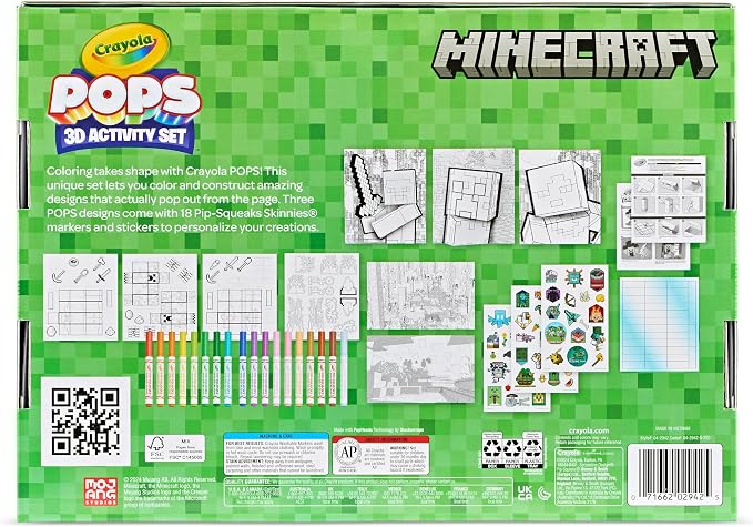 Crayola Minecraft POPs 3D Art Kit, Kids Screen Free Coloring Activity Craft | Minecraft Toys, Kids Coloring Activity Set with Markers & Stickers, Birthday or Holiday Gift for Boys & Girls, Ages 5+