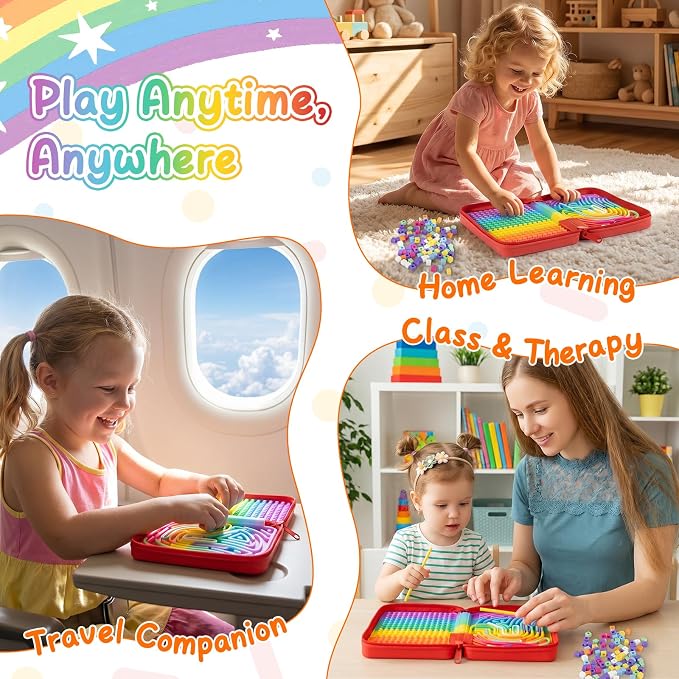 Sensory Activity Board for Kids, Silicone Travel Fidget Toy | Zipper Travel Bag | Kids 3+ & Adults | Easy to Store | Anxiety, ADHD & Autism | Silent | Fine Motor Skills Development