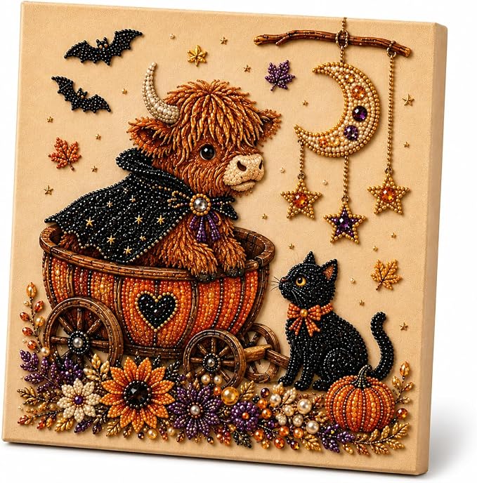 Halloween Pearl Art Kit for Adults, DIY Fall Craft (Cow) | Create textured Halloween decor through a screen-free, beginner-friendly craft activity.