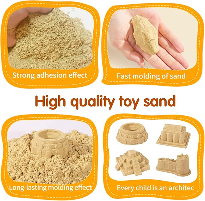 HONGTUO Play Construction Sand Kit, 2.2lbs Magic Sand, Inflatable Sandbox | 8 Alloy Construction Vehicles, 8 Worker Figures, Road Signs, 6 Castle Molds, Storage Box, Sensory Toys, Gift for Kids Ages 3+