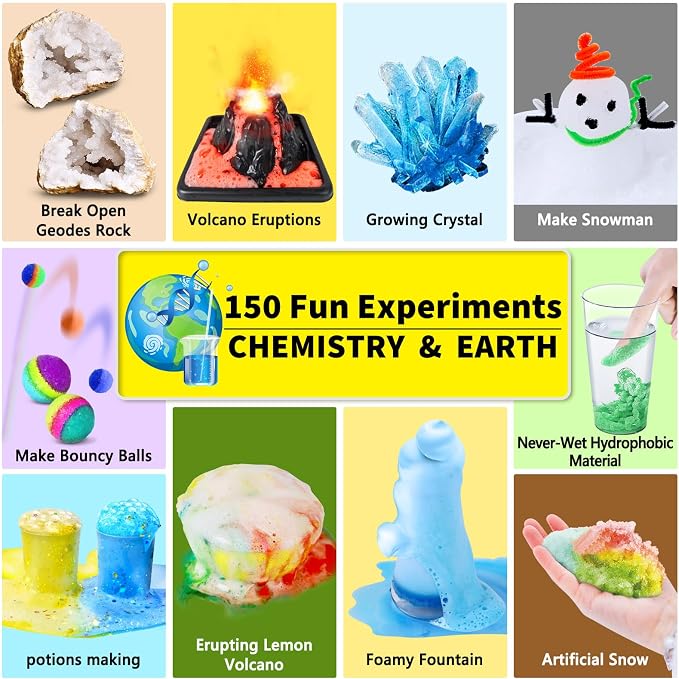 UNGLINGA 150 Experiments Science Kits for Kids Boys Girls, S.T.E.M Kit Toys | Gifts Ideas Birthday Christmas, Chemistry Break Geodes, Volcano, Physics Educational Activities Project