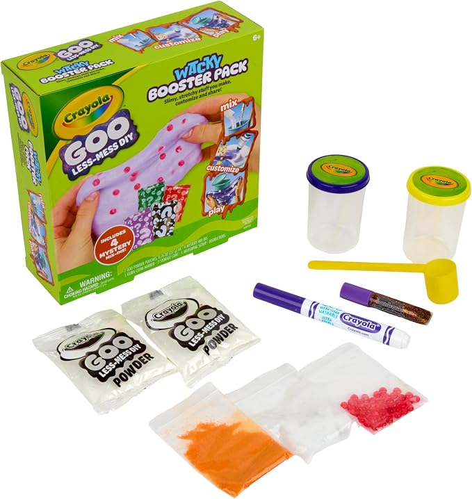 Crayola Mystery Goo Making Kit, Slimy DIY Craft for Kids, Sensory Fidget Putty, Less Mess Activity, Includes Mix Pouches & Mix Ins, Gift for Kids, 6+