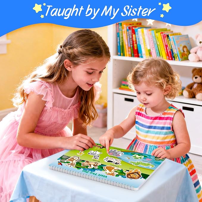 Busy Book for Toddlers 3-5, Preschool Learning Activities, 30 Themes | Reusable Activity Workbook with 8 Markers for Tracing, Matching and Coloring, Montessori Travel Toy for Home and Road Trips