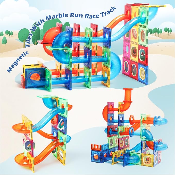 MAGBLOCK 176PCS Magnetic Tiles Marble Run Set Building Blocks for Ages 8+ | Magnet Game with Ball Run Race Track, Magnetic Building Blocks, Stem Gifts Kids Toys for Girls & Boys Promoting Focus