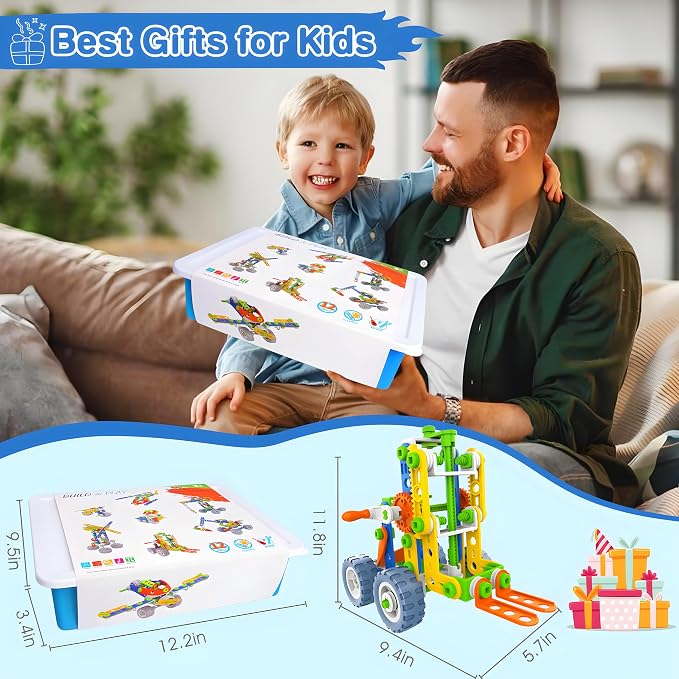 MOONTOY STEM Toys for 4 5 6 7 8+ Year Old Boy Birthday Gift, Building Toys for Kid Age 4-8 5-7 6-8 8-12, Preschool Educational Stem Kit for Boy Girl Christmas Idea Gift, 152PCS, 12 in 1 Building Toys